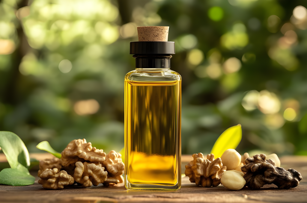 Walnut oil is a highly nutritious oil, packed with Omega-3 fatty acids and antioxidants. Known for its delicate, nutty flavor, it is primarily used for finishing dishes, salad dressings, and as an ingredient in skincare products due to its nourishing properties. Walnut oil is best used raw or in low-heat cooking to preserve its nutritional value.